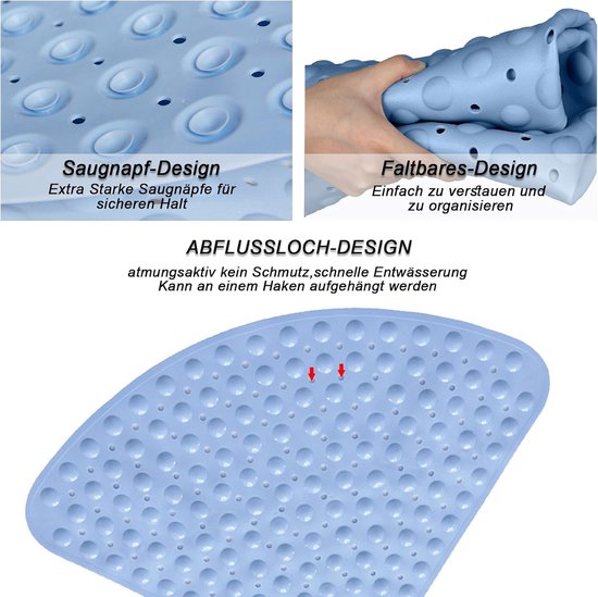Hoekdouchemat Driehoekig - Antislip Douchemat - Veilig Douchen - Met Zuignappen - 54 x 54 cm - Lichtblauw — afbeelding 4