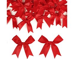 COLOFALLA 50 stuks 8,5 cm rood satijnen lint linten satijnen strikken kleine strik Kerstmis voor Kerstmis bruiloft doop geschenken geschenkverpakking DIY knutselen om op te naaien