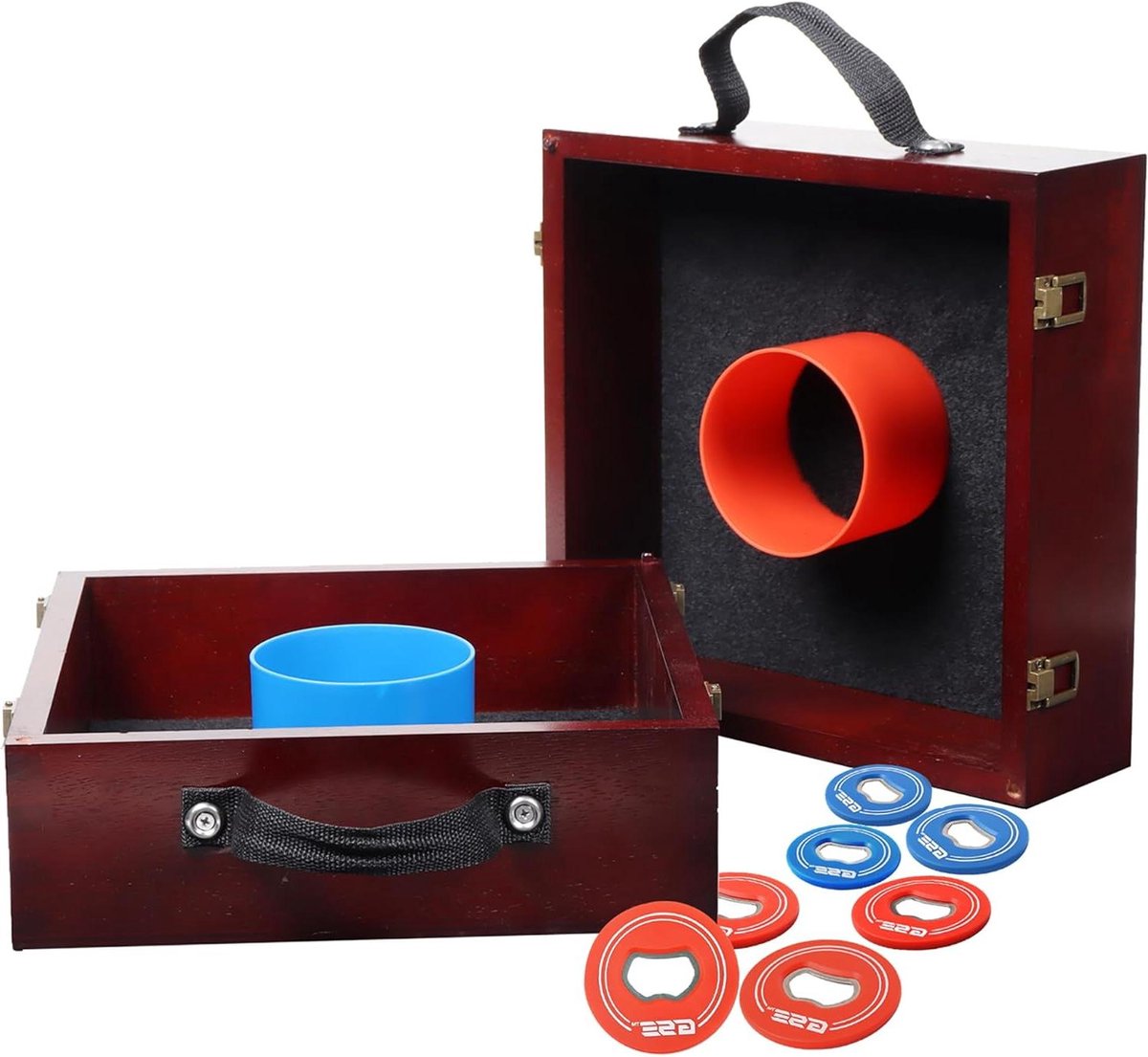 Houten Ring Toss Spel - Tuinspel Toss Set - Buitenfeest Spel - Massief Rubberhouten Dozen - 30.5x30.5x8.9 cm - Mahonie