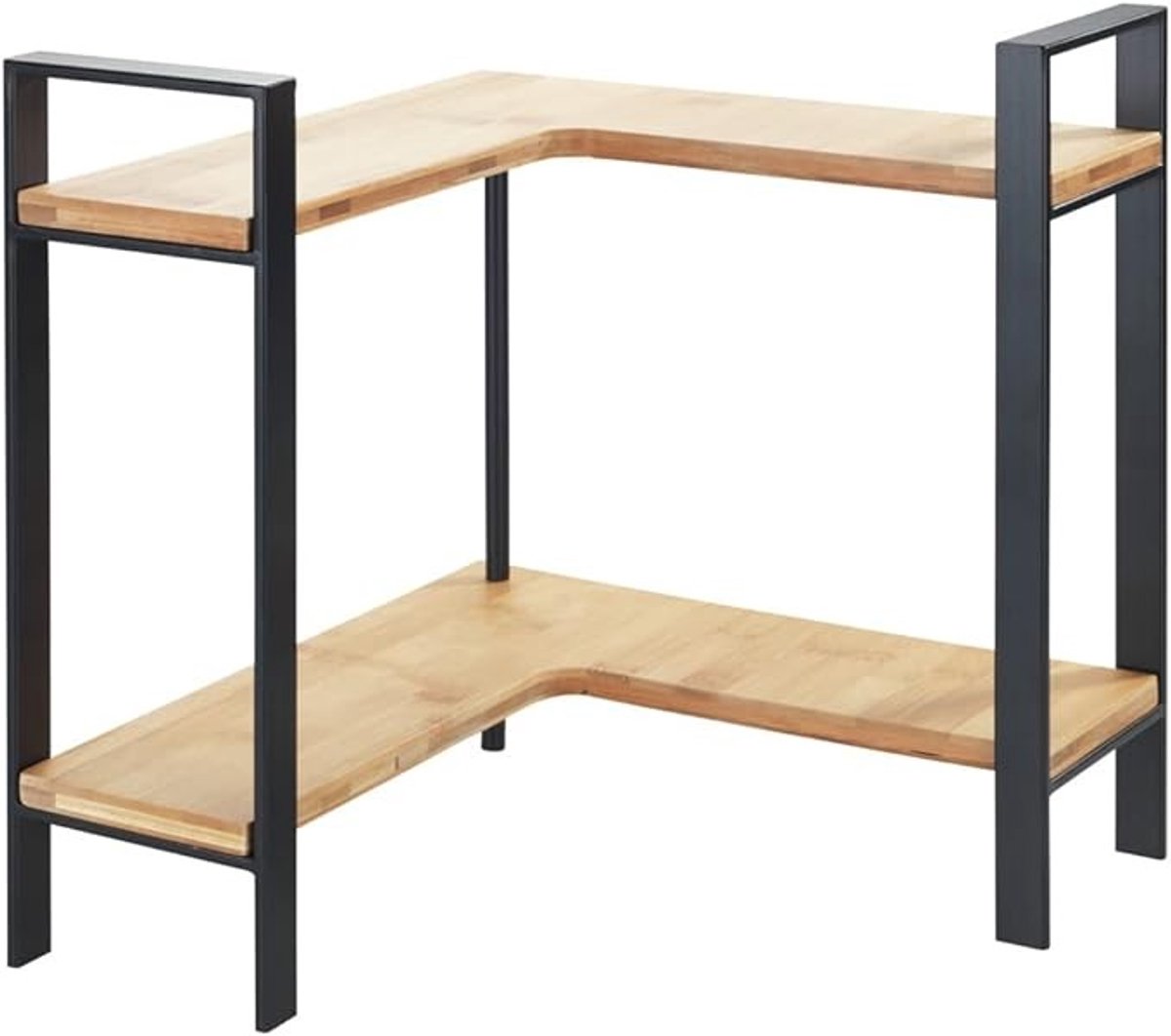 Metalen hoekrek met bamboe planken - 2 etages