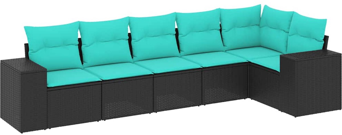 vidaXL - 6-delige - tuinbankset - met - kussens - van - zwart - polyrotan