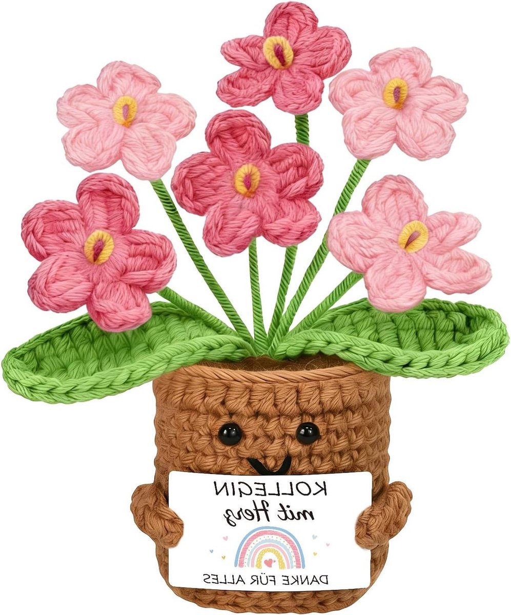 Gebreide Bloem - Positief Cadeau - Afscheid Collega - Handgemaakt Ontwerp - 10 mm - Roze