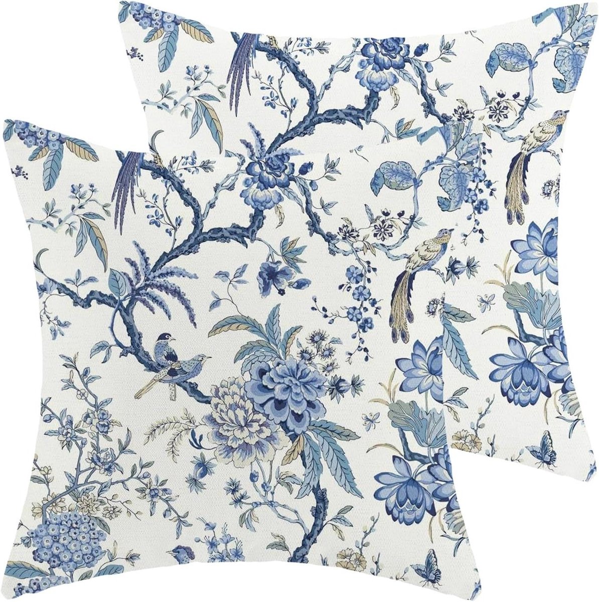 Kussenslopen Set - Decoratieve Hoezen - Bank en Stoel - Verborgen Rits - 50 x 50 cm - Blauw Wit