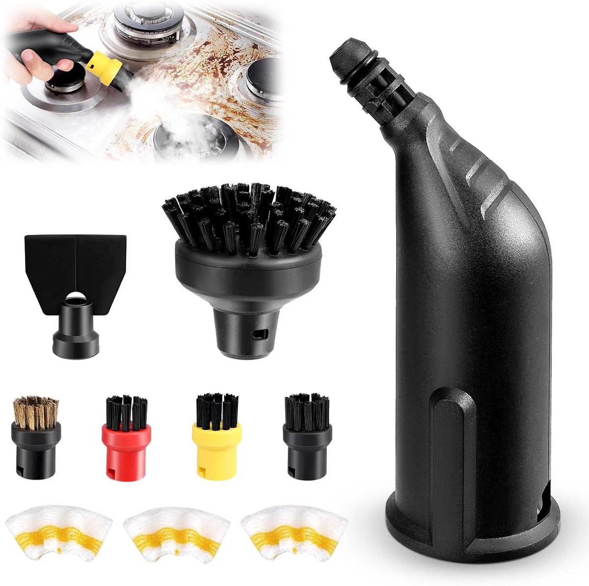 Stoomreiniger accessoires set - Reinigingsborstels - Grondig reinigen - 10-delige uitbreiding - 10 stuks - Zwart