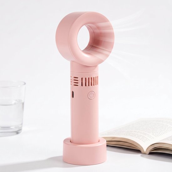 Bladloze mini ventilator Lomera USB-C oplaadbaar draagbaar stil 3 snelheden bureau hand tafel roze
