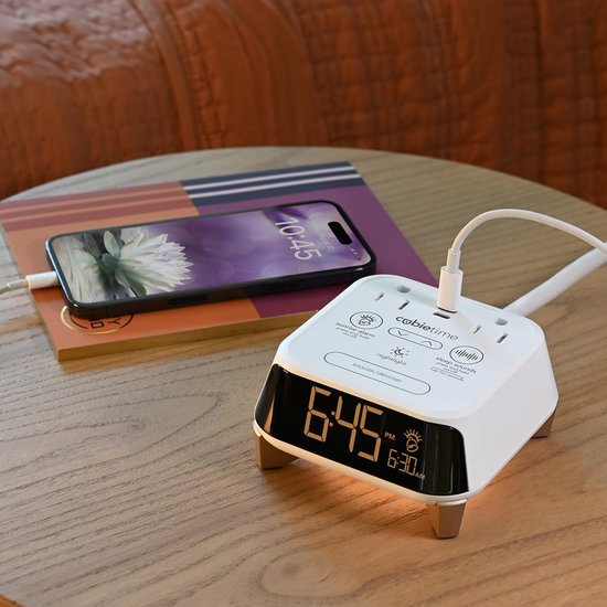 Wekker met Slaapgeluiden - Nachtlampje Oplader - Ontspannen Slapen - Zonsopgang Alarm - 2 USB-C Poorten - Wit van Merkloos — afbeelding 3