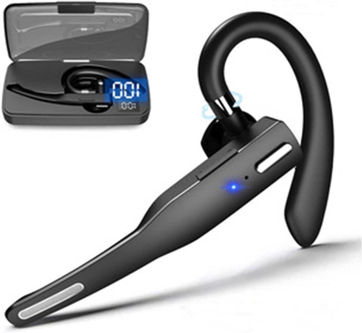 Mono Bluetooth Headset - Oordopje Carkit - Handsfree Bellen - Intelligente Ruisdemping - 400 Uur Standby - Zwart