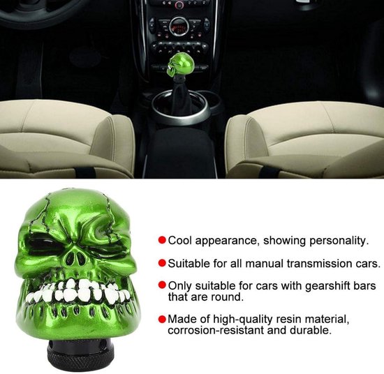 Versnellingspook Knop - Schedel Hendel - Auto Rijden - Hars Materiaal - 8-12MM Adapters - Groen — afbeelding 5