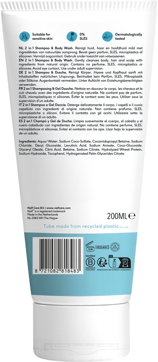 Naïf - 2 in 1 Shampoo & Body Wash - Baby's & Kinderen - 0% parfum - Geen SLES, microplastics of siliconen - 200ml van Naïf — afbeelding 5