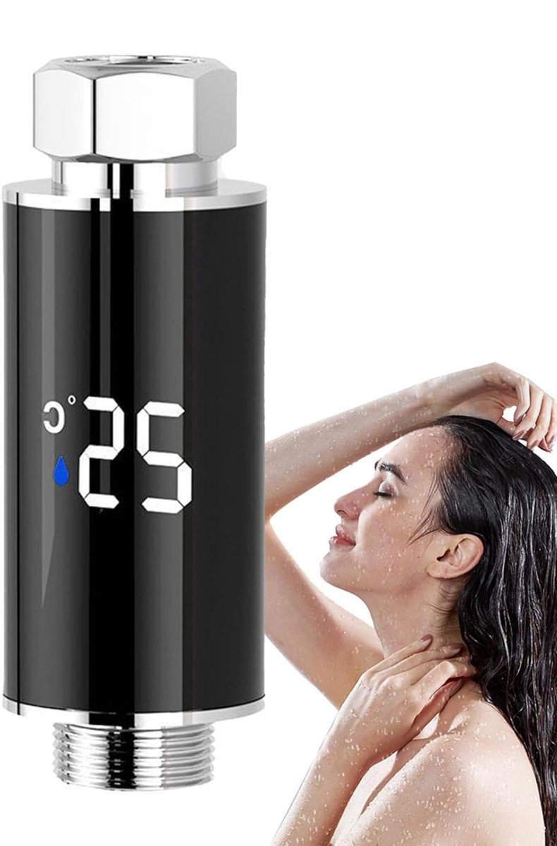 Douche Temperatuur Display - Badmeter LED - Veilig Douchen - Zelf Energie Opwekking - 10 Centimeter - Zilverkleurig