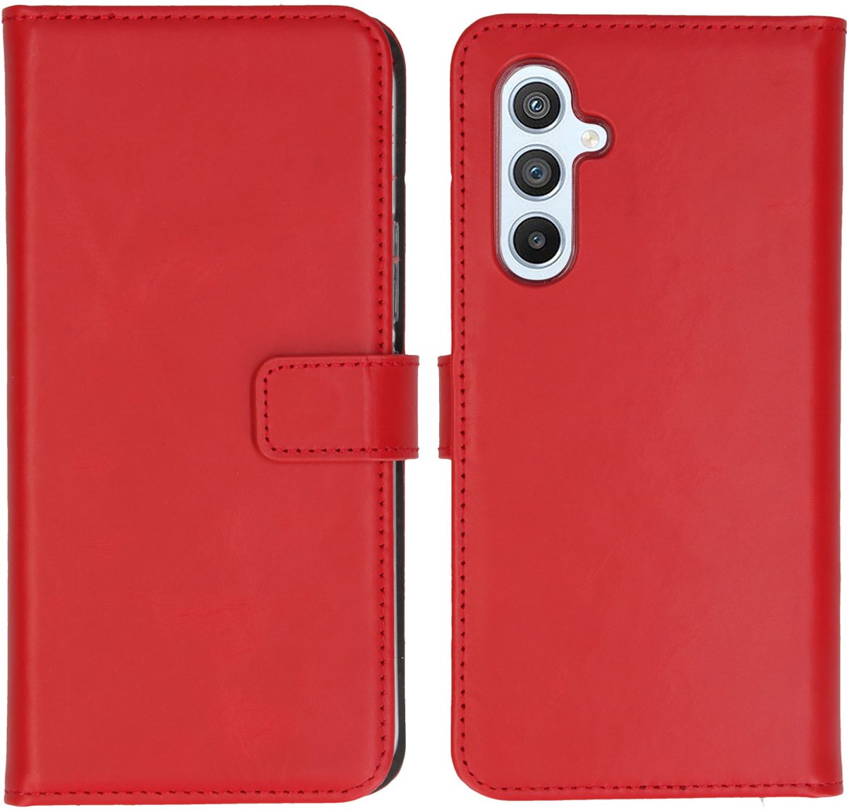 Selencia Hoesje - Geschikt voor Samsung Galaxy A54 (5G) - Echt Lederen Bookcase - Rood
