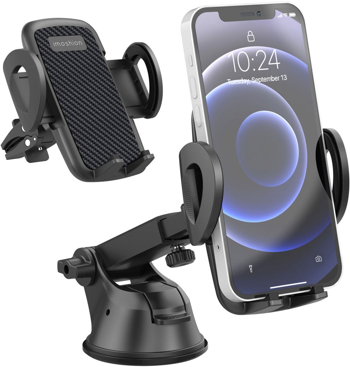 imoshion 3-in-1 Telefoonhouder Auto met Krachtige Zuignap voor Dashboard / Raam / Ventilatierooster - Verstelbaar en 360° Draaibaar - GSM Houder - Universeel