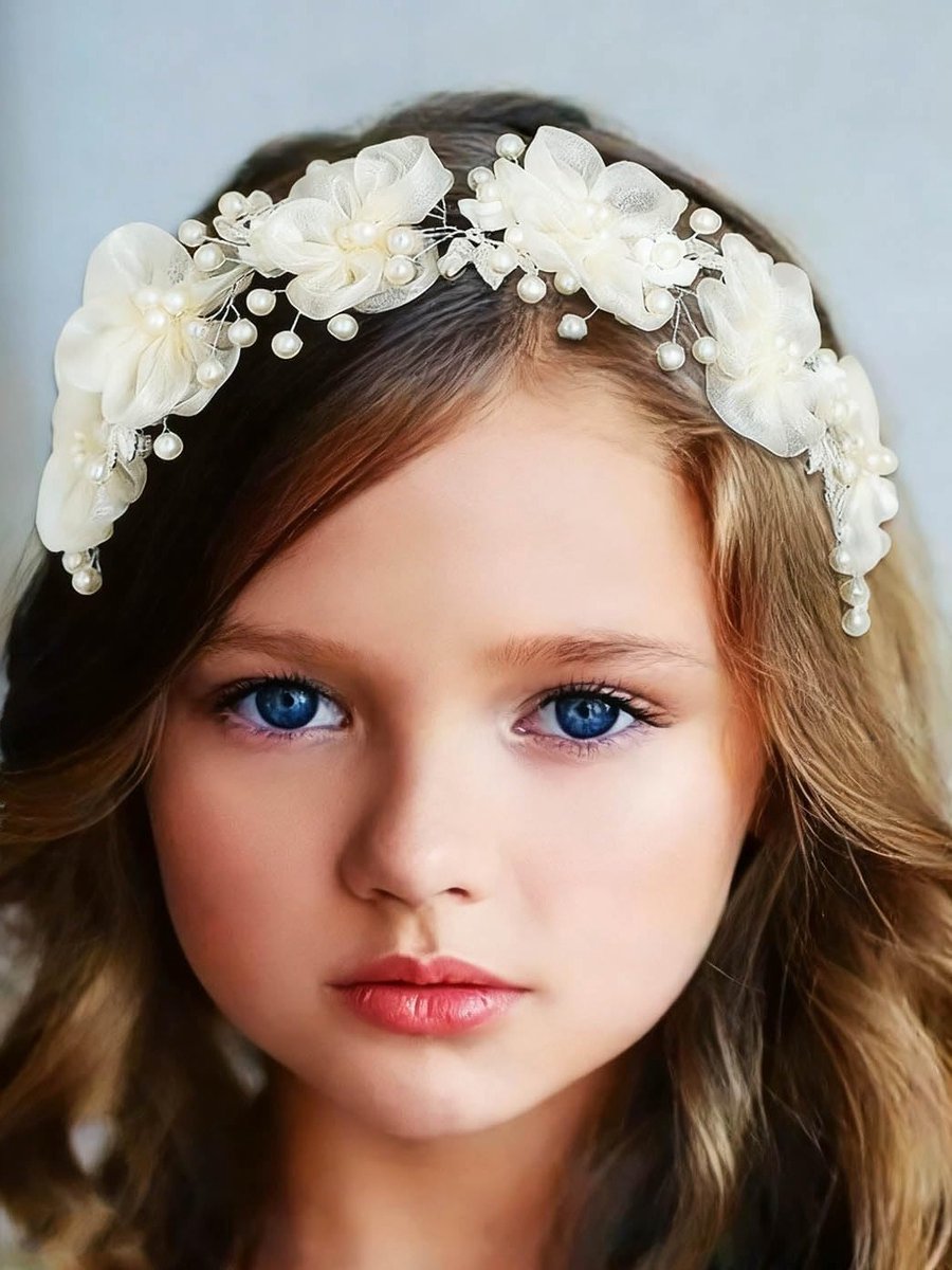 Elegante Bloemen Haarband Meisjes Bruiloft Communie Hoofdtooi Ivoor