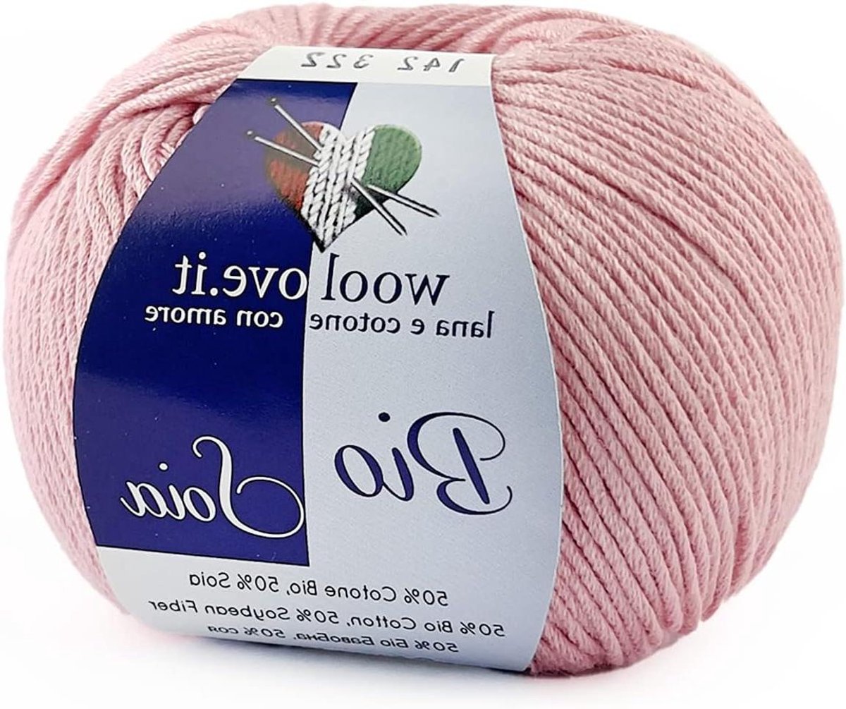 TRICOT CAFE' Woolove - Organic soy yarn made of cotton and soy, very soft, breathable and shiny, natural vegetable fiber, ideal for iron/crochet needles: 3.00/3.50 pink 142, 1 piece, 50 g