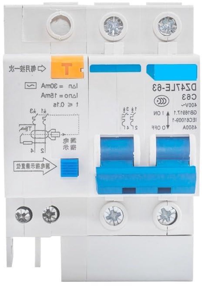 Lekbeveiliging stroomonderbreker - Aardlekschakelaar - Veiligheid circuit - Snelle uitschakeling - 1 Ampère - Grijs