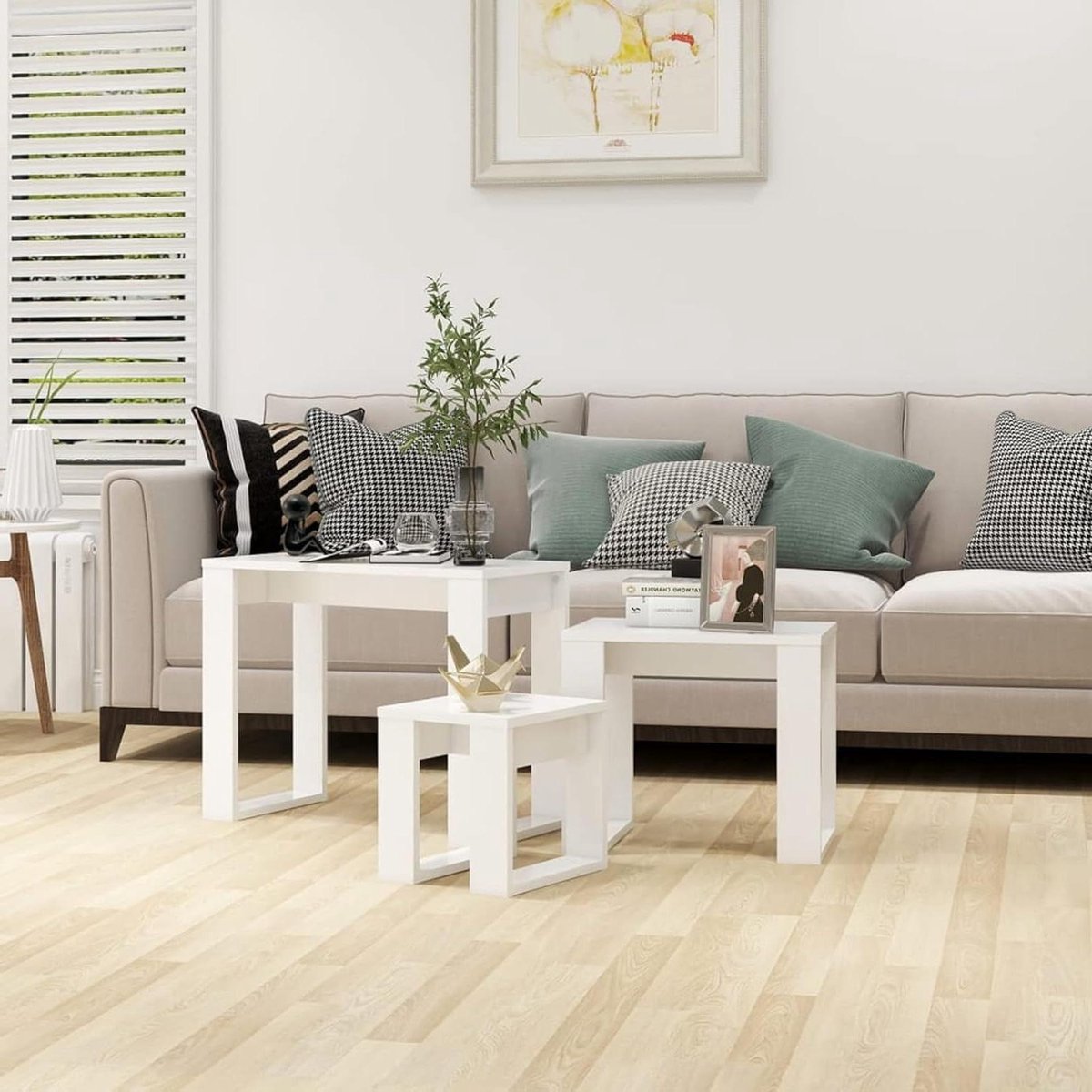 Tafeltjesset - Bijzettafels - Woonkamer Decoratie - Stapelbaar Ontwerp - 3 Maten - Wit
