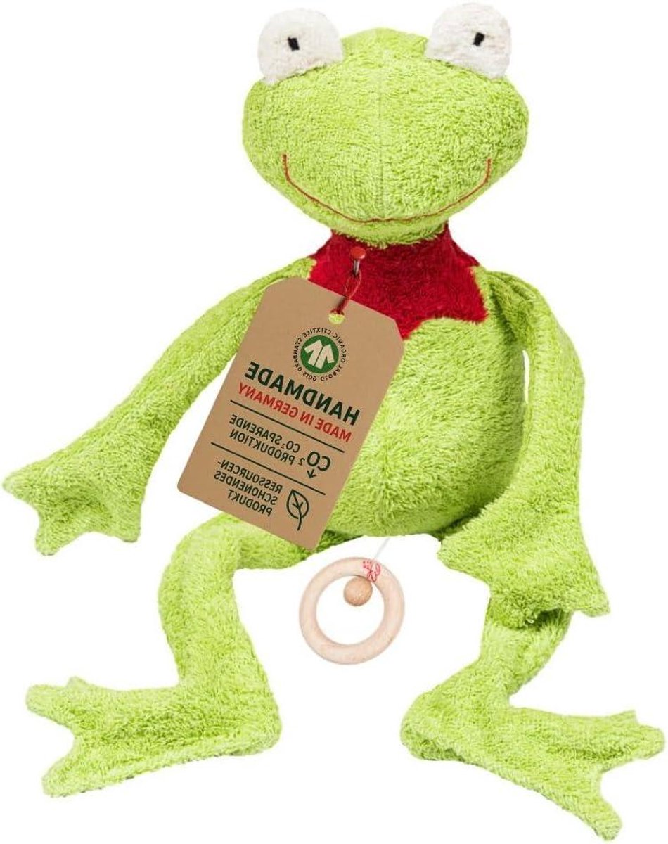 Muziekdoos Kikker - Baby Speelgoed - Baby Kalmeren - 100% Biologisch Katoen - 48 cm - Groen