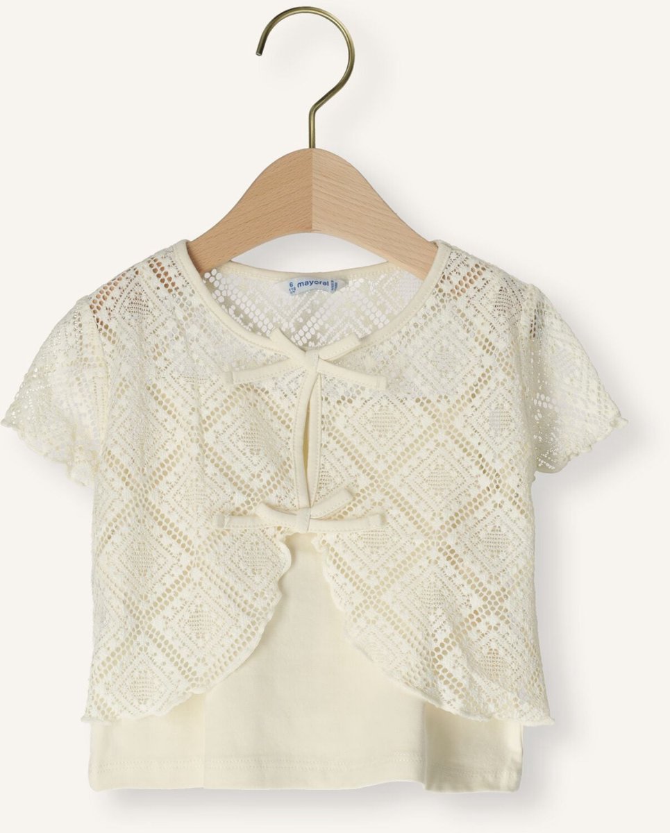 MAYORAL 2 Pc Crochet T-shirt Set Tops & T-shirts Meisjes - Shirt - Creme - Maat 116
