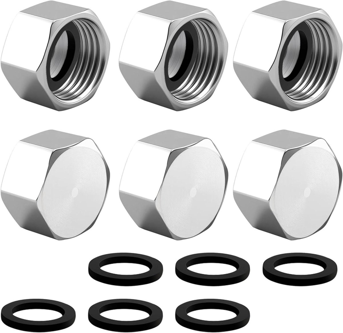 Blindstoppen 6 stuks - Afsluitdoppen binnendraad - Leidingen afsluiten - Roestvrij staal - 3/4 inch - Zilver