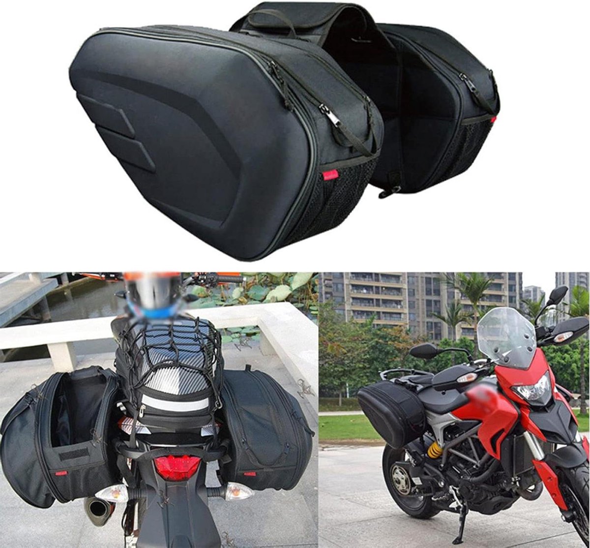 Motorfiets Zadeltassen - Zijtas Motor - Motorrijden Opslag - Grote Capaciteit - 36-58 Liter - Zwart