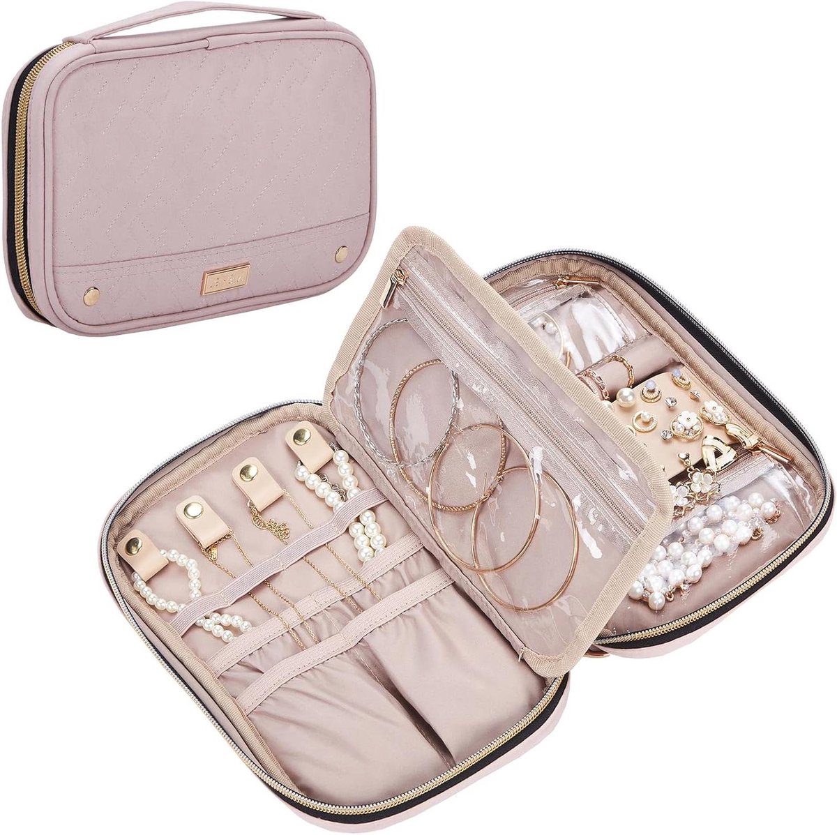 Reis Sieraden Organizer - Sieraden Rol - Sieraden Opbergen - Grote Capaciteit - 24.5 x 16.5 x 3.5 cm - Roze