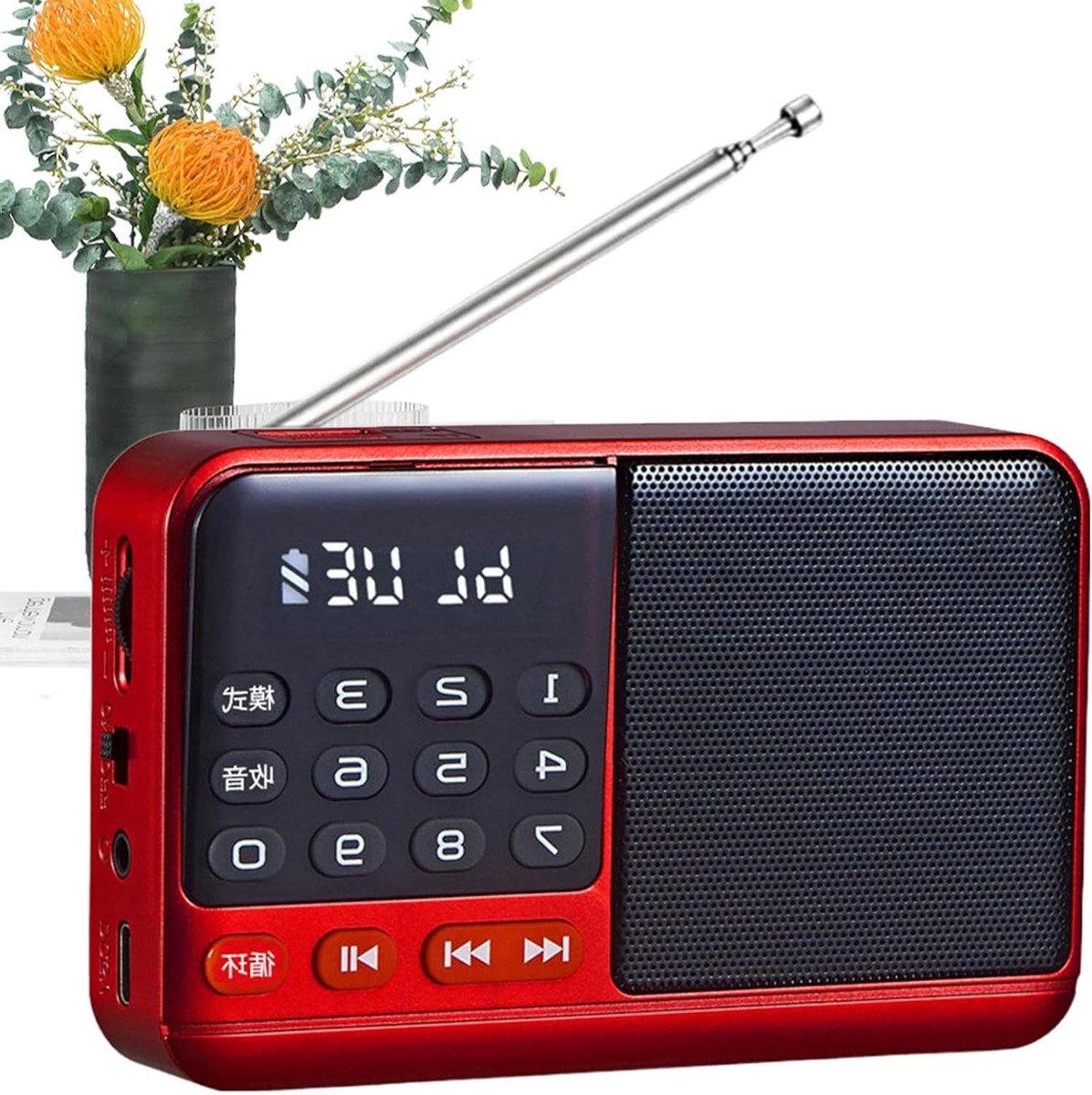 Draagbare Radio - Mediaspeler Muziekspeler - Muziek Luisteren - LED Display - 11.3x3.6x7.3cm - Rood