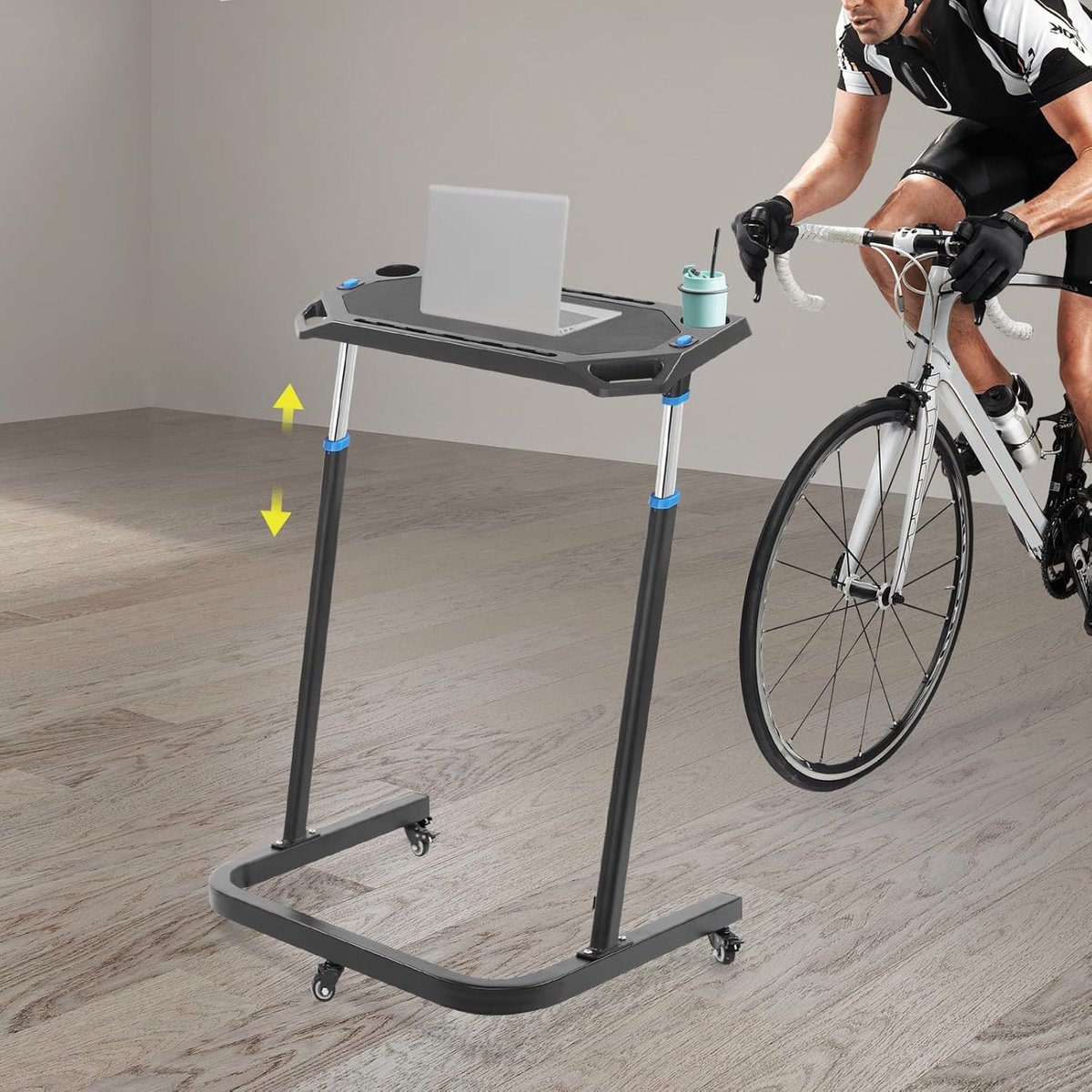 Verstelbaar Bureau - Roltrainer Tafel - Indoor Training - Met Wielen - 82-120 cm - Zwart