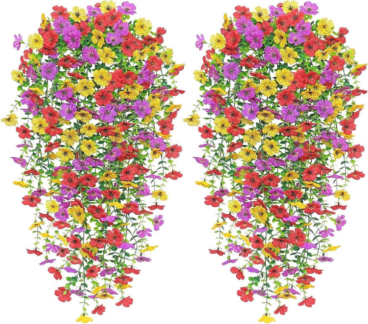 Hangende Kunstbloemen - Nep Planten Set - Buiten Decoratie - UV-bestendig Ontwerp - 76cm Lengte - Paars Geel Rood