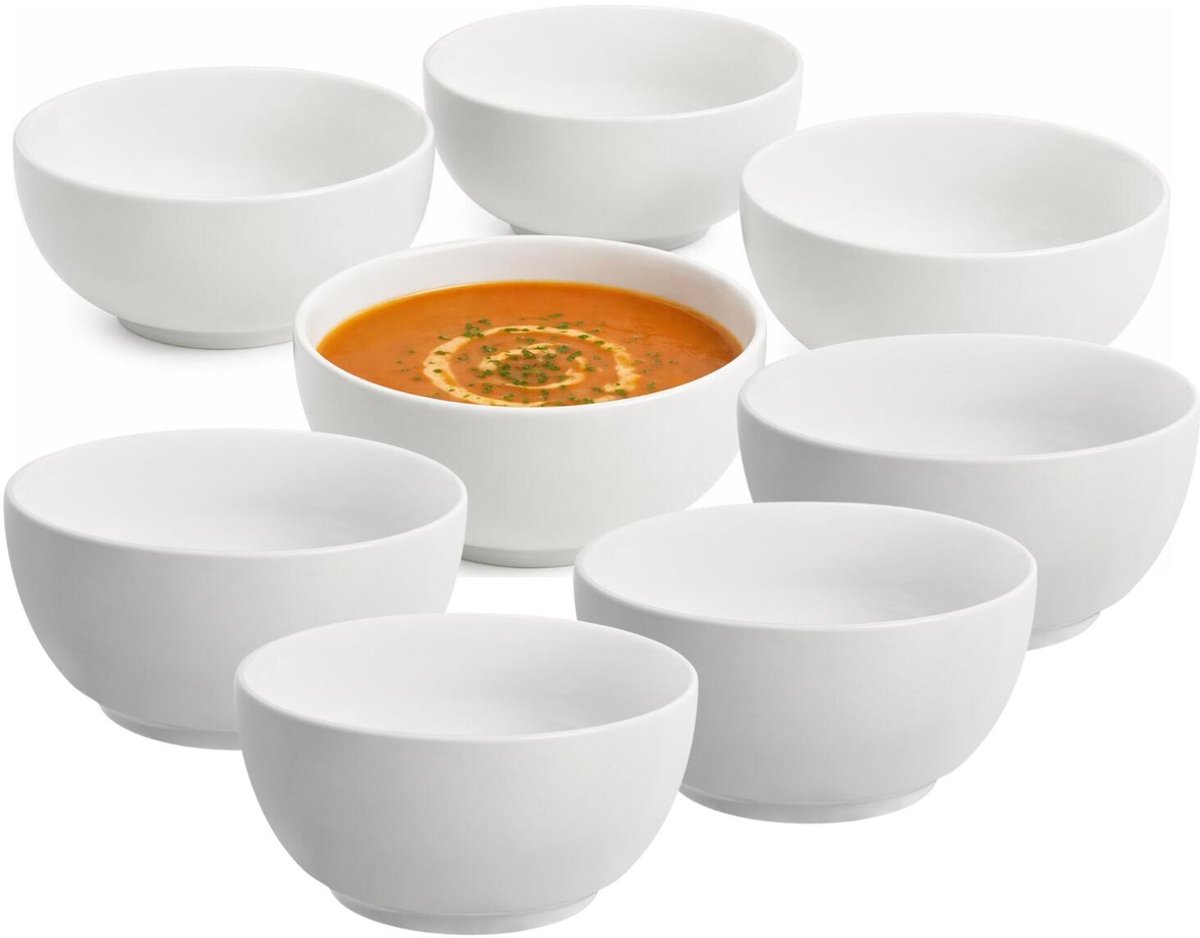 Vessia Soepkommen Ivory - wit - 16x stuks - 16 x 7 cm - keramiek - kommetjes / schaaltjes - 600 ml - stapelbaar