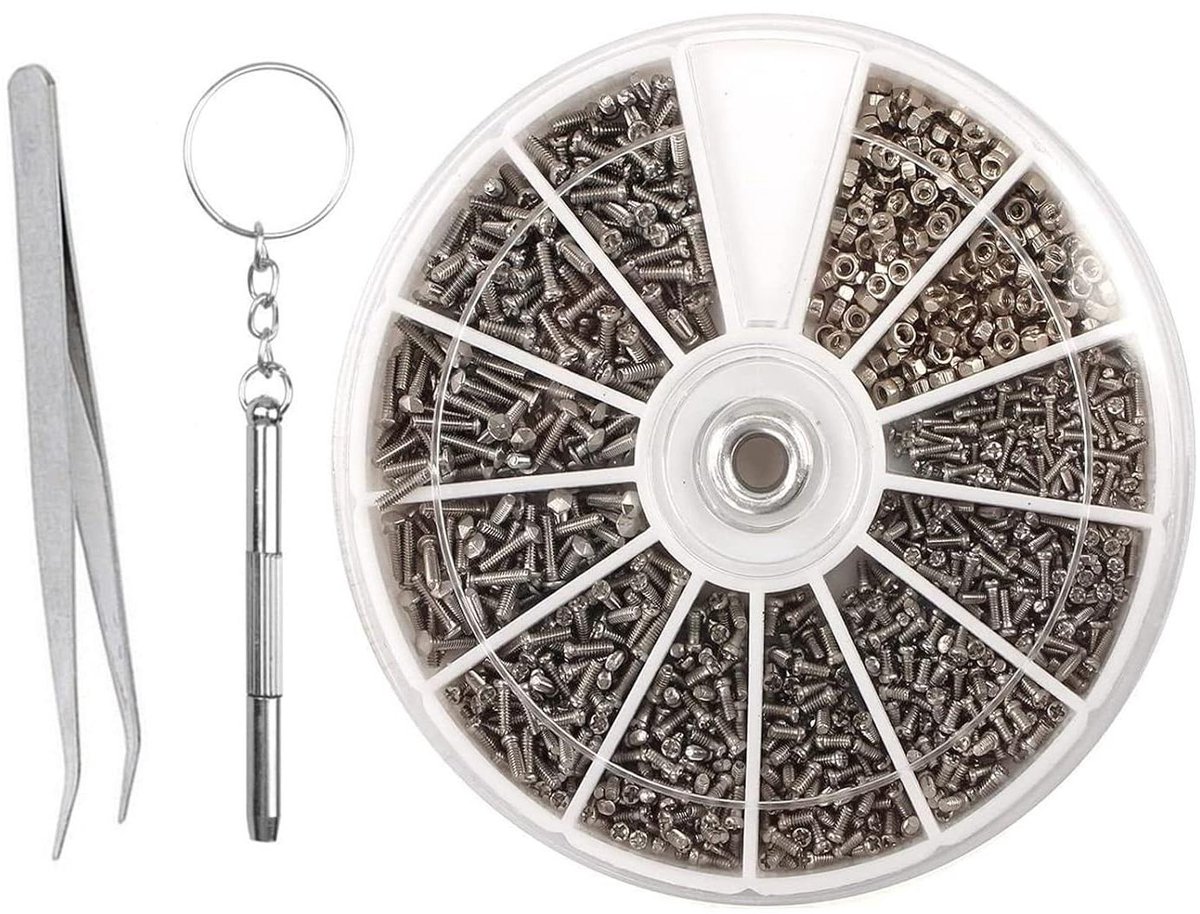 Schroeven en Moeren Set - Reparatieset Kleinmateriaal - Precisie Reparatie - 1000 Delig Roestvrij Staal - M1 tot M1.6 - Zilver