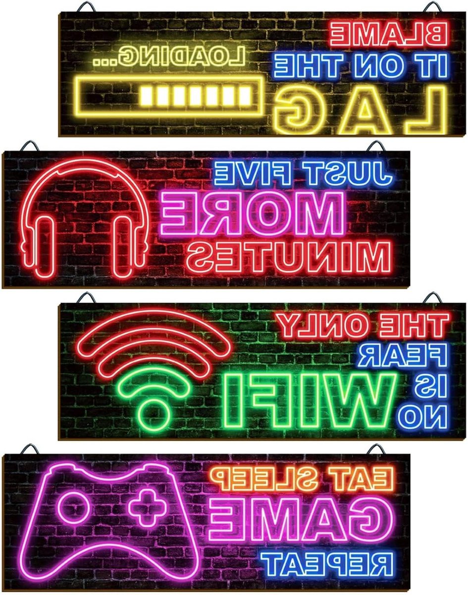 Neon Houten Wanddecoratie - Spel Decoratie - Jongenskamer Inrichten - Motiverende Citaat - 12 x 4 Inch - Fluorescerend