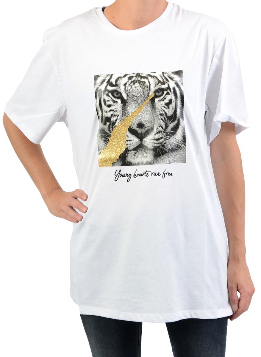 T-shirt met logo, cropped, boxy