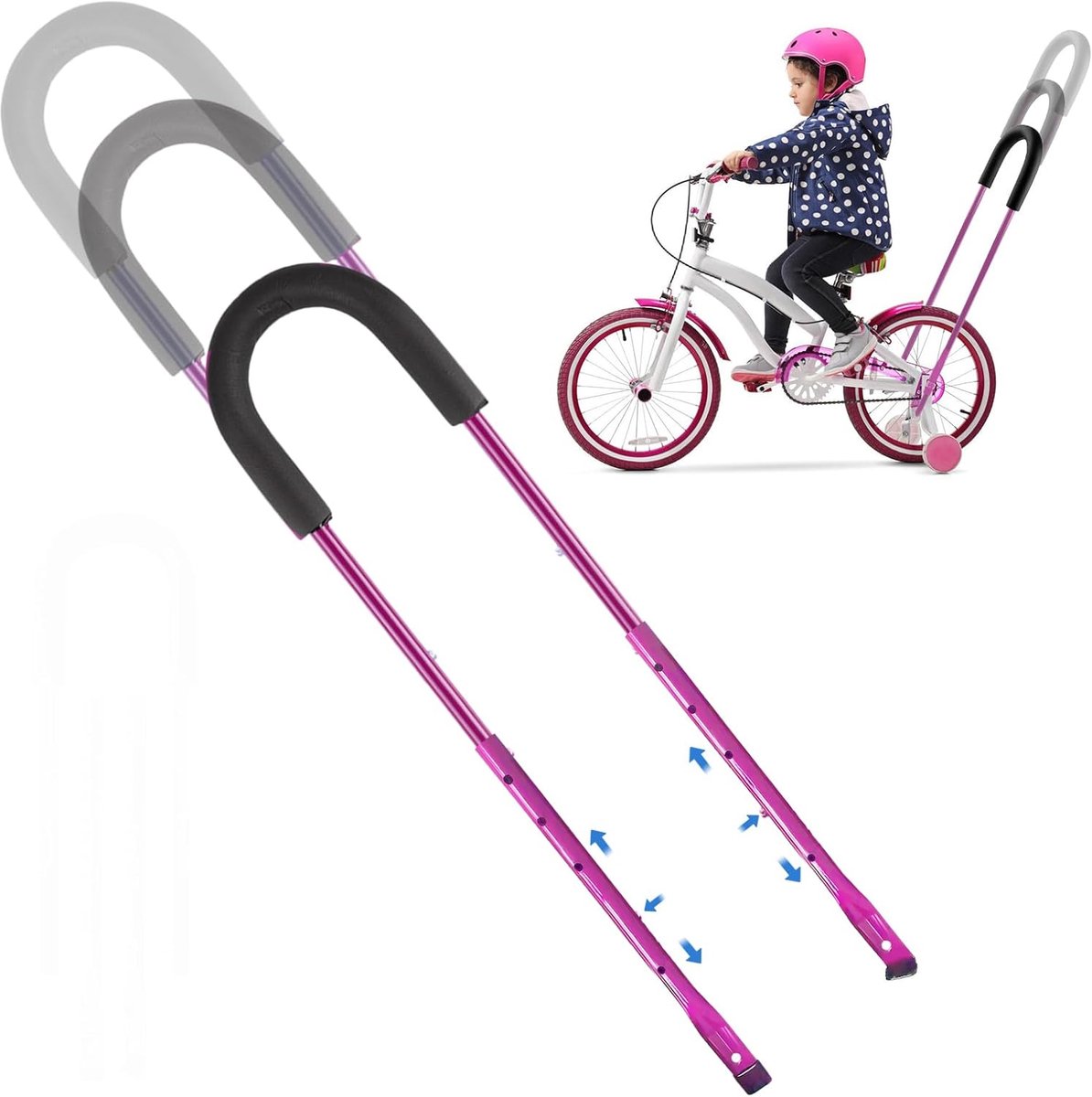 Fietsstang Kinderfiets - Duwstang Schuifstang - Veilig Fietsen - Universele Bevestiging - 43x17x4 cm - Roze