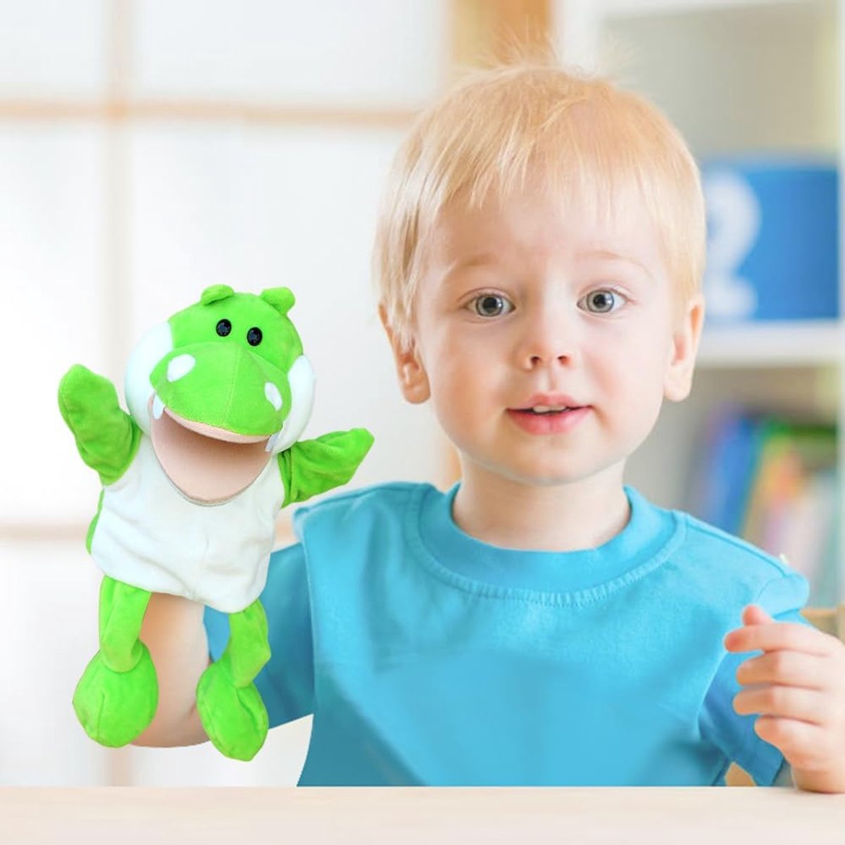 Handpoppen Pluche Dieren - Poppen voor Kinderen - Educatief Spel - Beweegbare Open Mond - Maat M