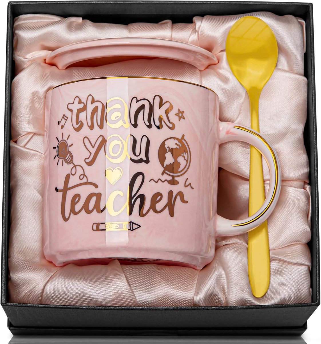 Mok voor Leraar - Bedankje - Koffiedrinken - Marmerlook - 14 oz - Roze