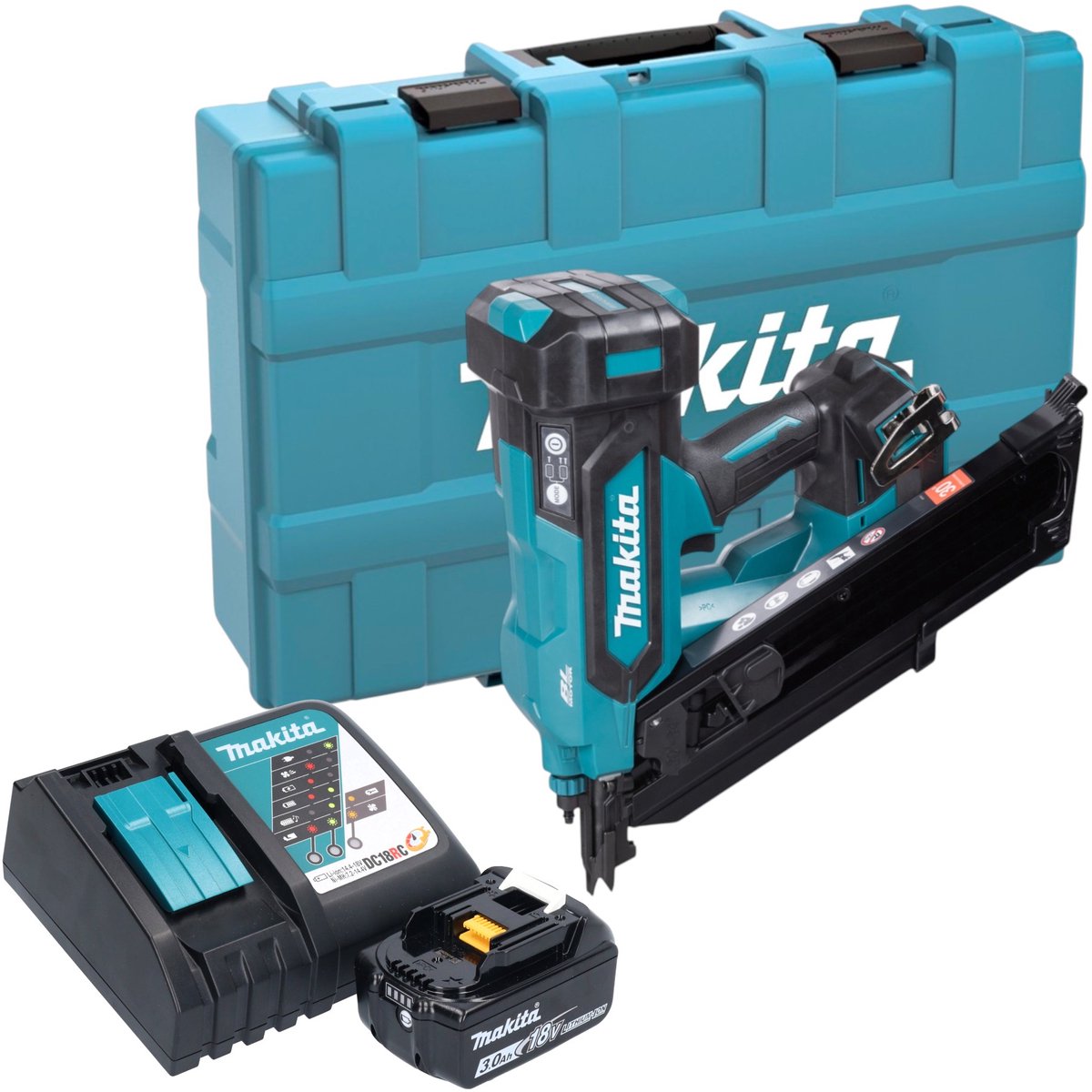 Makita DBN 900 RF1K accu-spijkermachine 18 V 50 - 90 mm borstelloos + 1x accu 3,0 Ah + oplader + koffer