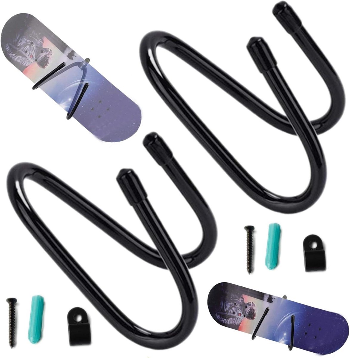 Longboard Wandhouder - Skateboard Hanger - Opbergen Skateboard - Verstelbare Haak - 17 x 7 x 6 cm - Zwart