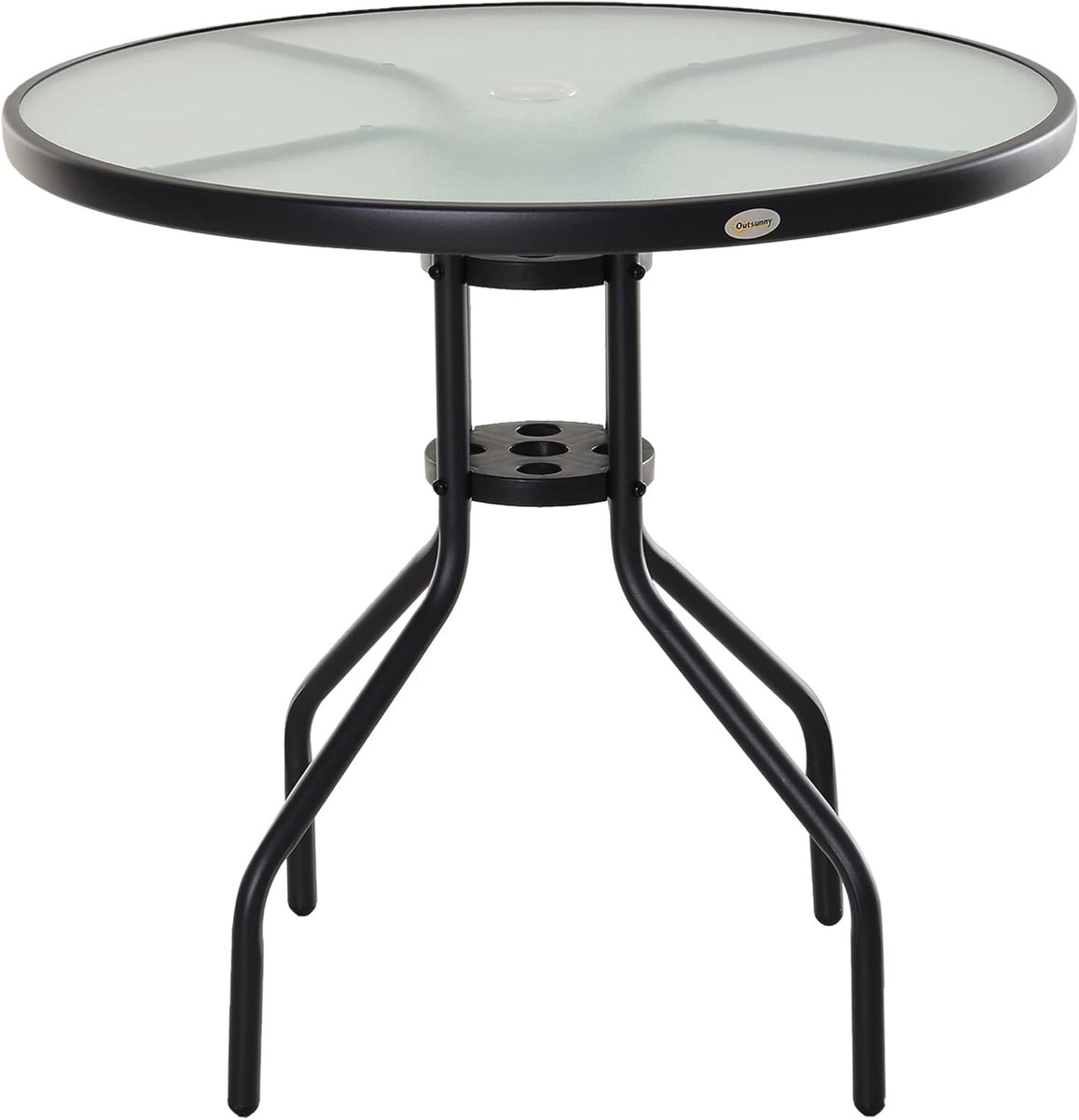 Tuintafel - Tuintafel Rond - Bijzettafeltje - Metaalenbijzettafel - Bistrotafel - Salontafel - met Gat voor Paraplu - voor Terras - Tuin - Ø80 x 72 cm - Zwart