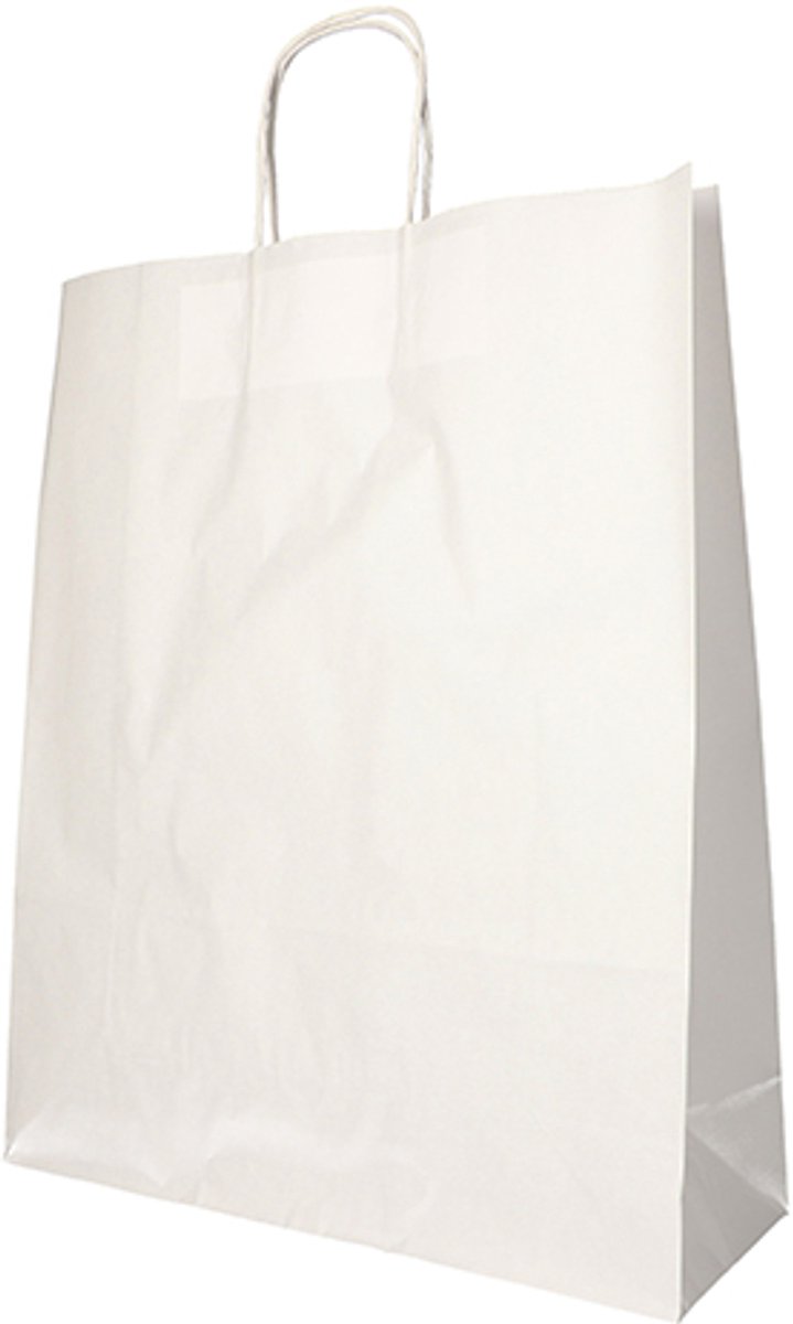 10x 25 Draagtassen papier 40 cm x 32 cm x 12 cm wit met gedraaid handvat