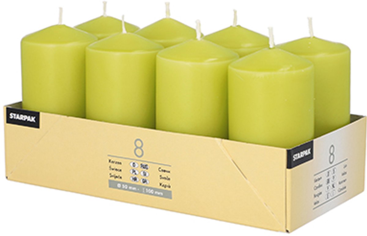 6x 8 Stompkaarsen Ø 50 mm · 100 mm kiwi