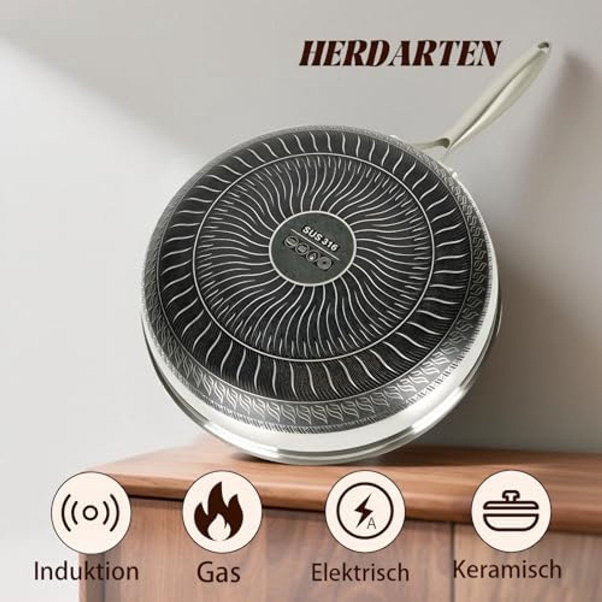 Braadpan met deksel Koekenpan antiaanbak Dagelijks koken Vaatwasser ovenbestendig 24 cm Zilver