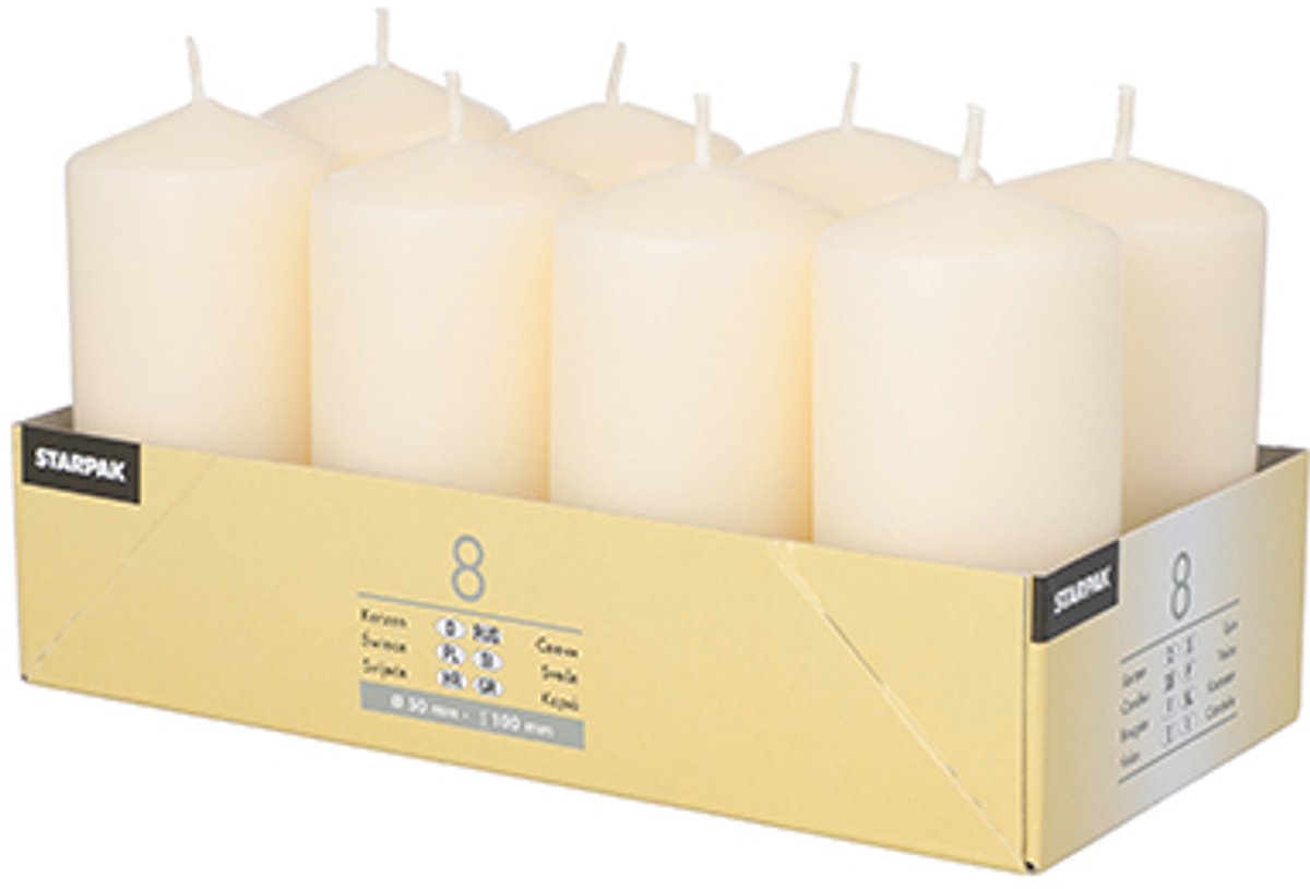 6x 8 Stompkaarsen Ø 50 mm · 100 mm creme