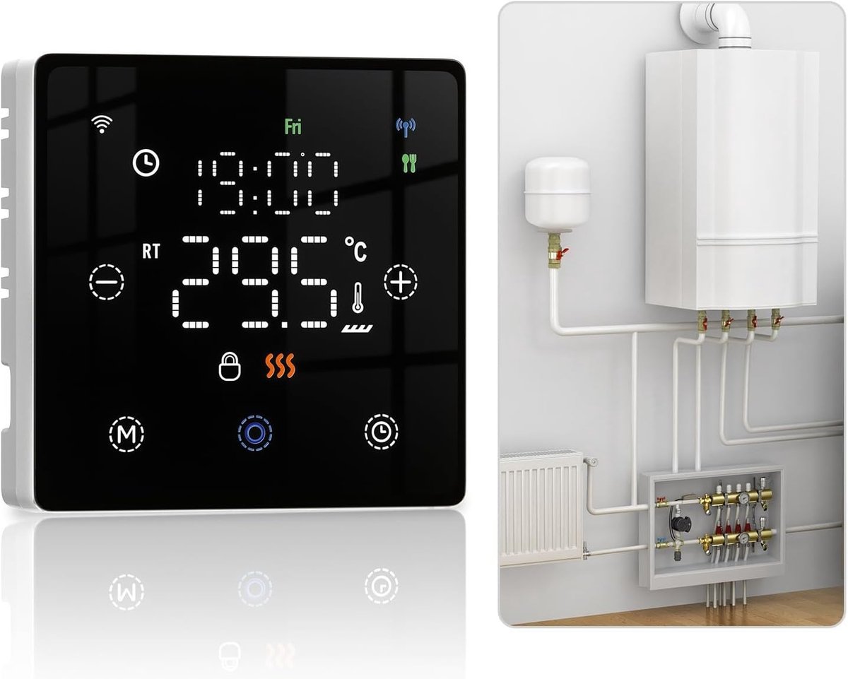 Slimme Thermostaat - Digitale Regelaar - Verwarming Instellen - App en Spraakbesturing - 8.6x2.5cm - Zwart