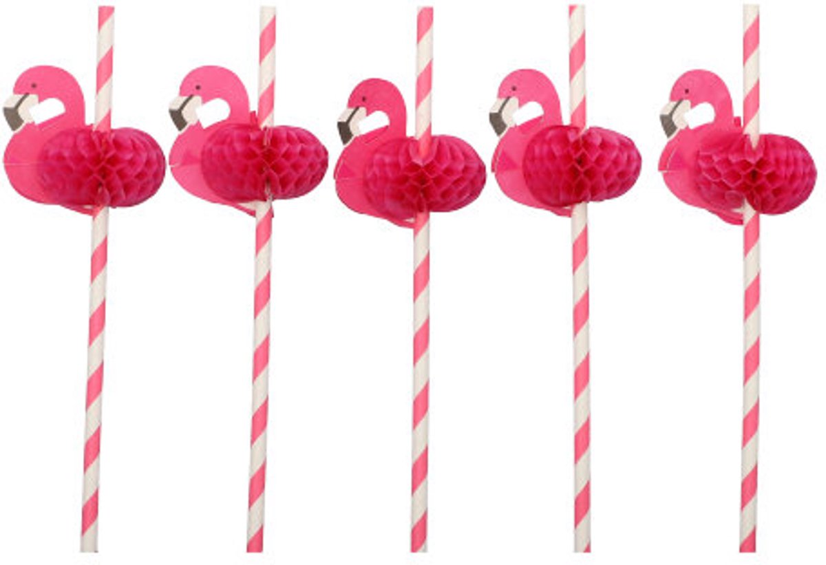 10x 50 Drinkrietjes papier Ø 6 mm · 20 cm roze Flamingo