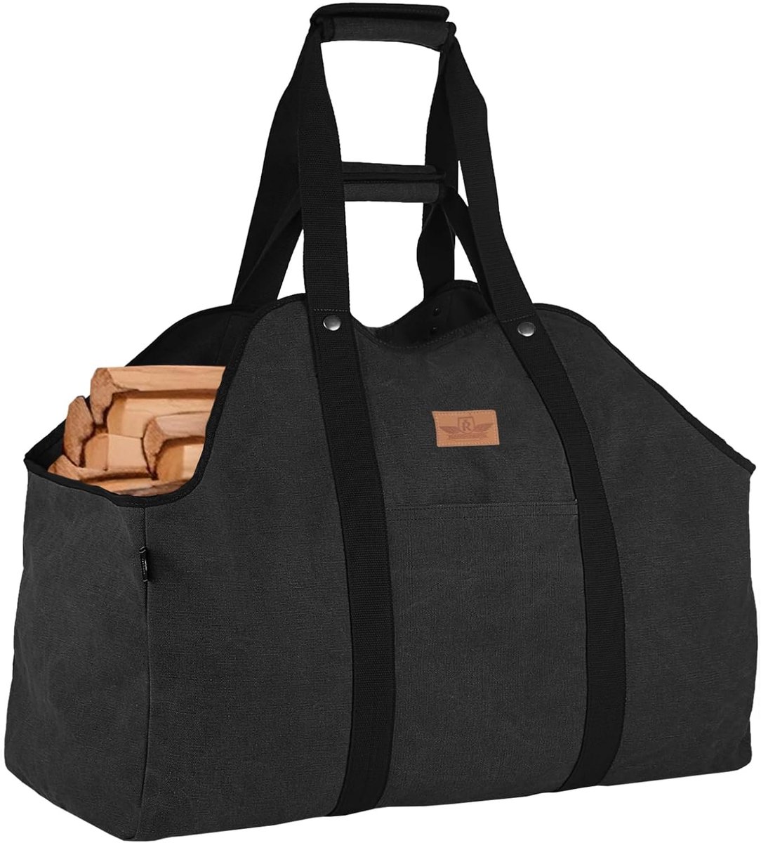 Tas voor Brandhout - Schoudertas Haardhout - Openhaard Aanmaken - Uitbreidbaar Ontwerp - 52x23x25 cm - Zwart