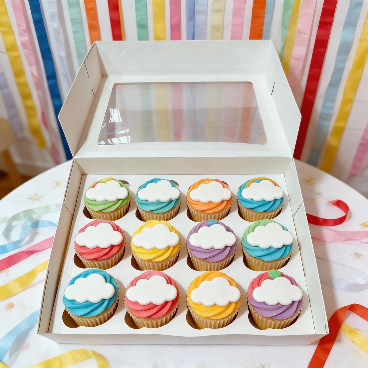 Cupcake Dozen - Bakdozen Taartdozen - Bakkerij Presentatie - Met Vakjes - 33x24x7.6 cm - Wit