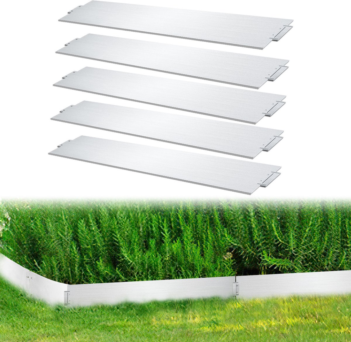 Borderranden Gazonranden Metalen verzinkt - Graskanten Palissade Tuinafboording - Wortelbegrenzer flexibele Perkranden - zilver 100x18cm 50m
