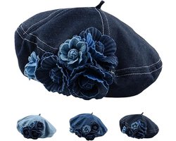 Beret Pet voor Vrouwen – Franse Kunstenaars Beret – Schattig Bloemen Jeans Zonnescherm Pet