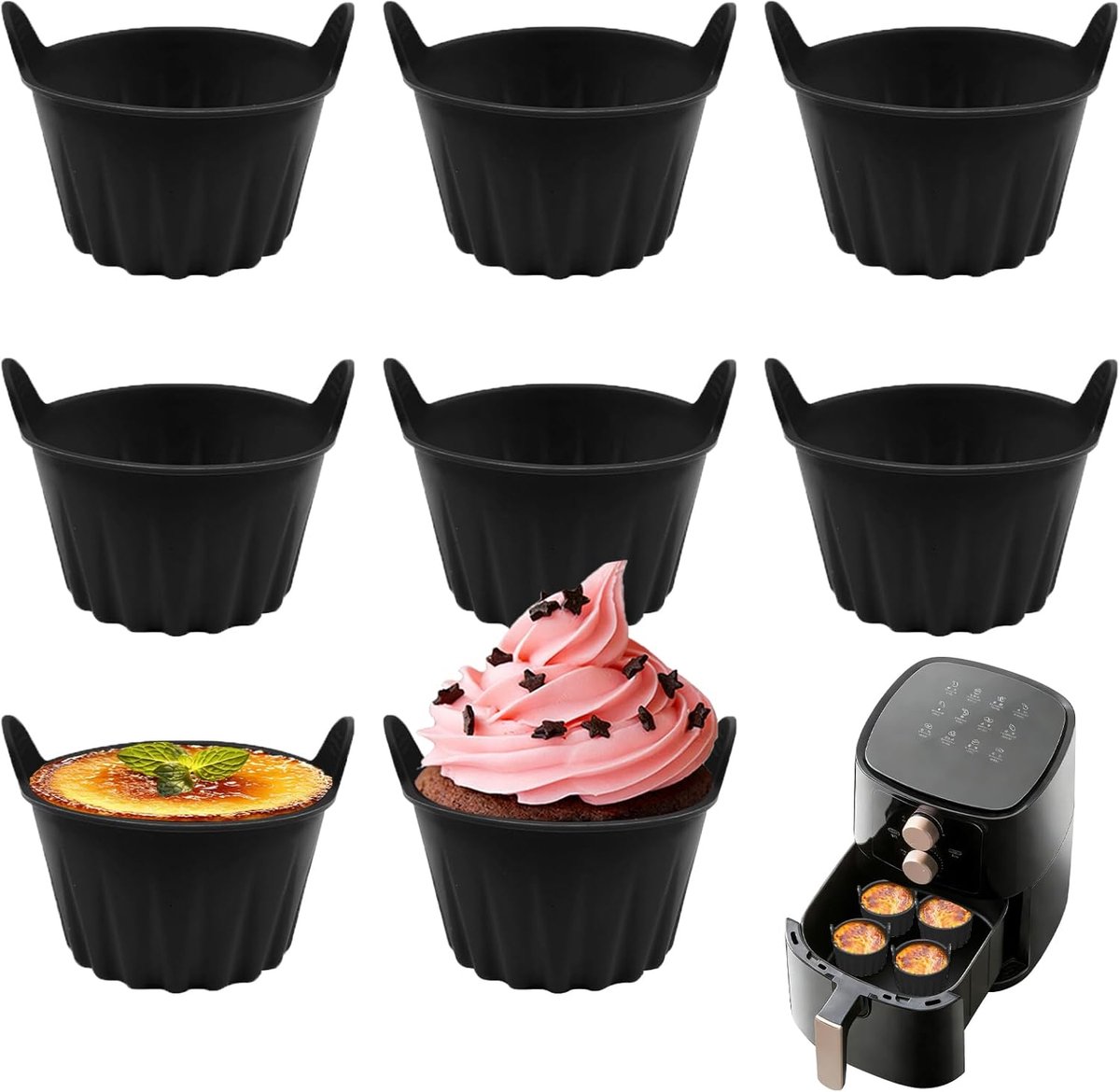 6 stuks - airfryer accessoires - airfryer ei vorm - airfryer eierbakpannetjes rond - airfryer siliconen bakje - airfryer siliconen bakje ei - airfryer siliconen bakjes voor ei - voor alle airfryers - Zwart - 9*9*5.5cm