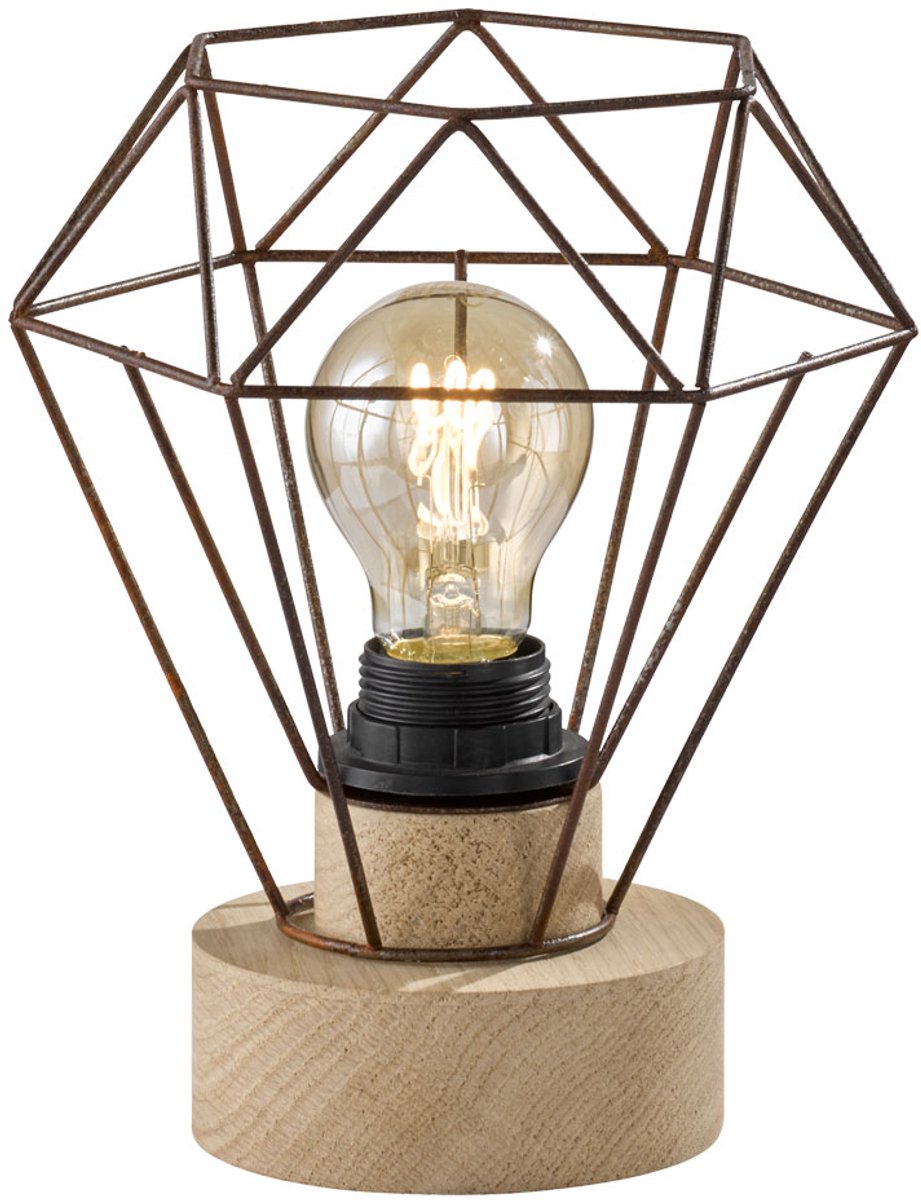 Retro kooi tafellamp roest woonkamer slaapkamer hout leeslamp eiken look FH-Lighting 850072